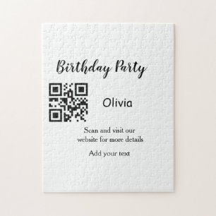 Simple birthday party website barcode QR add name Jigsaw Puzzle
