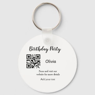 Simple birthday party website barcode QR add name Keychain