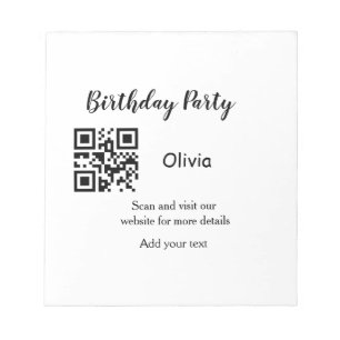 Simple birthday party website barcode QR add name Notepad