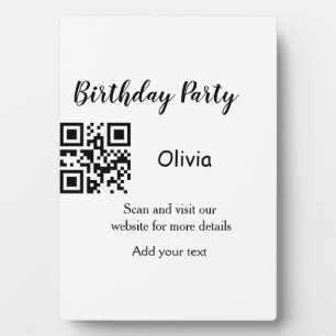 Simple birthday party website barcode QR add name Plaque