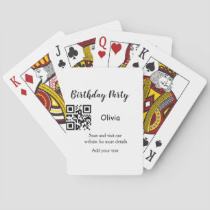 Simple birthday party website barcode QR add name Playing Cards
