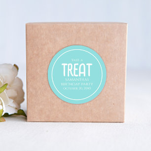 Simple Birthday Treat Favour Whimsical Script Teal Classic Round Sticker