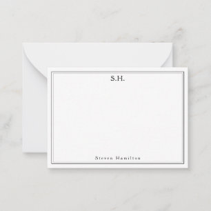 Simple Black 2 Monogram Name Minimalist Border Card