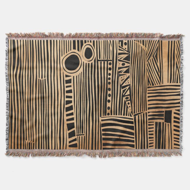 Simple Black and Beige Japandi Throw Blanket (Front)