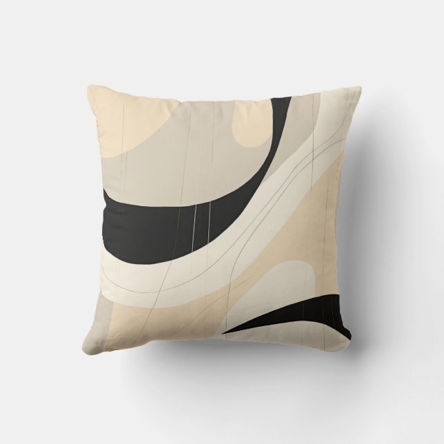 Simple Black and Beige Japandi Throw Pillow (Back)