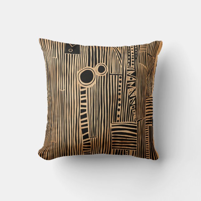 Simple Black and Beige Japandi Throw Pillow (Front)