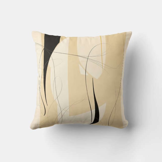 Simple Black and Beige Japandi Throw Pillow (Back)