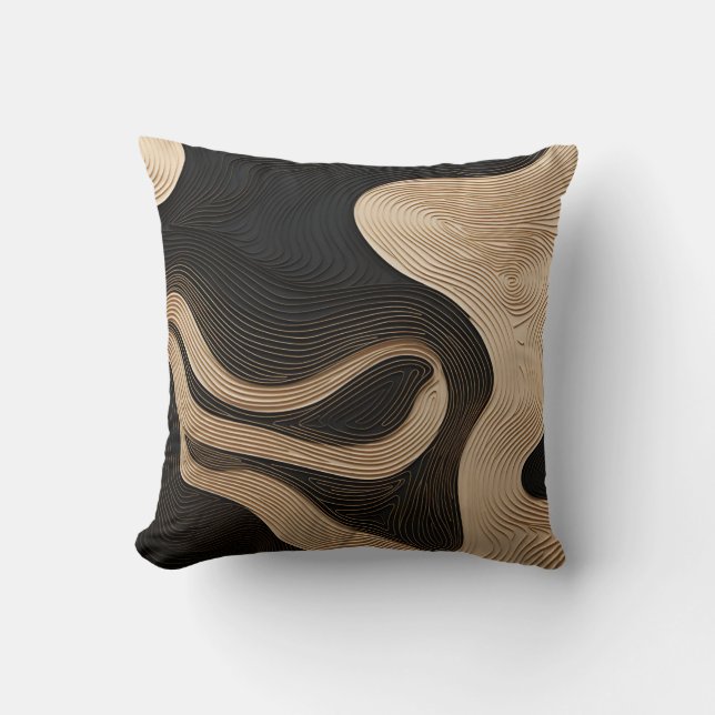 Simple Black and Beige Japandi Throw Pillow (Front)