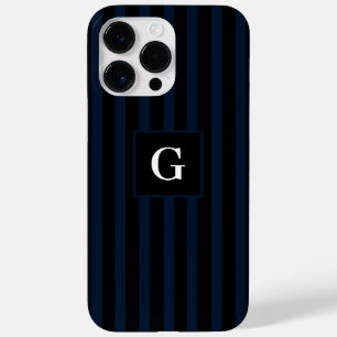 Simple black and Dark Blue Stripes Single Initial Case-Mate iPhone 14 Pro Max Case