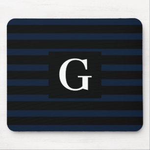 Simple black and Dark Blue Stripes Single Initial Mouse Pad