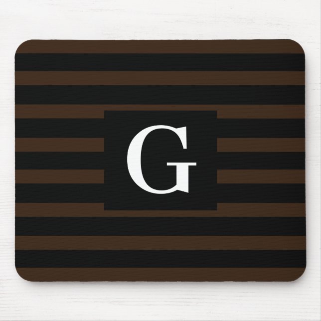 Simple black and Dark Brown Stripes Single Initial Mouse Pad (Front)
