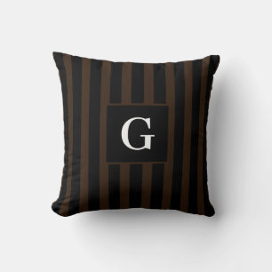 Simple black and Dark Brown Stripes Single Initial Throw Pillow
