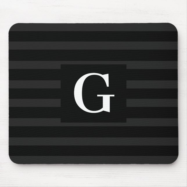Simple black and Dark Grey Stripes Single Initial Mouse Pad (Front)