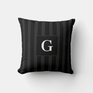 Simple black and Dark Grey Stripes Single Initial Throw Pillow