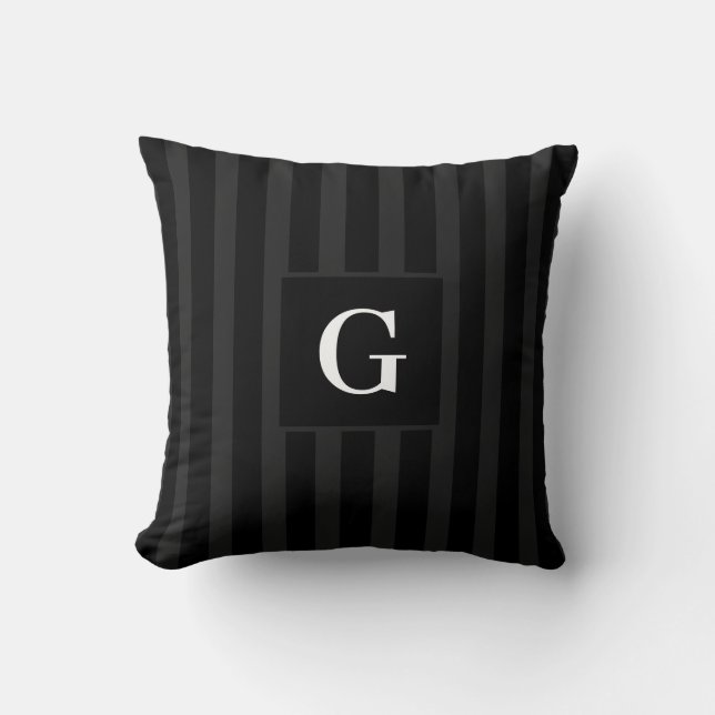 Simple black and Dark Grey Stripes Single Initial Throw Pillow (Front)