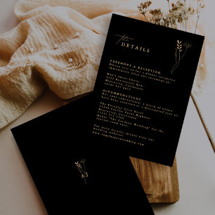 Simple Black and Gold Boho Floral Wedding Enclosure Card