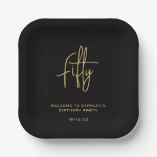 Simple Black and Gold Fifty Birthday Party Paper Plate