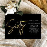 Simple Black and Gold Glitter 60th Birthday Invitation<br><div class="desc">Simple Black and Gold Glitter 60th Birthday Invitation features a contemporary, understated design with a sleek faux gold foil "Sixty" in handwritten script. Against a black background, it exudes a sense of modern minimalism and elegance. This invitation is the perfect choice for both men and women celebrating this significant adult...</div>