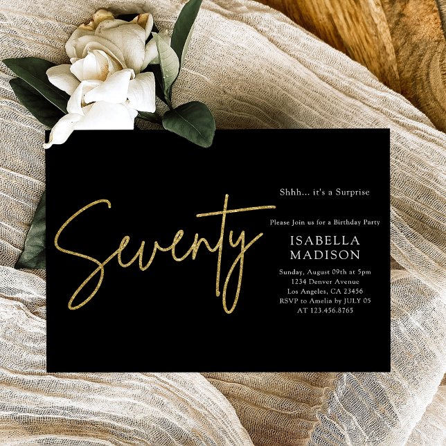Simple Black and Gold Glitter 70th Birthday Invitation (Simple Black and Gold Glitter 70th Birthday Invitation
)