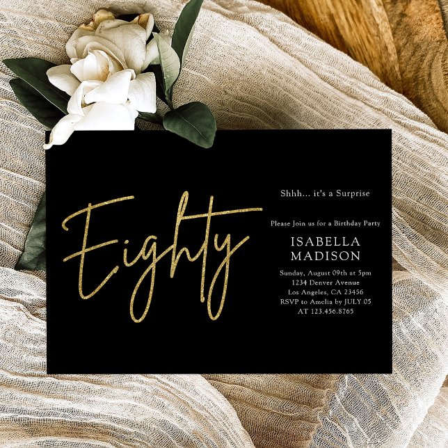 Simple Black and Gold Glitter 80th Birthday Invitation (Simple Black and Gold Glitter 80th Birthday Invitation
)