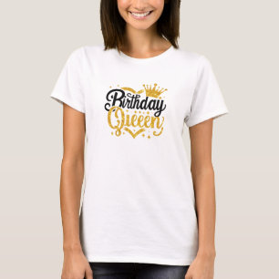 Simple black and gold glitter birthday queen T-Shirt