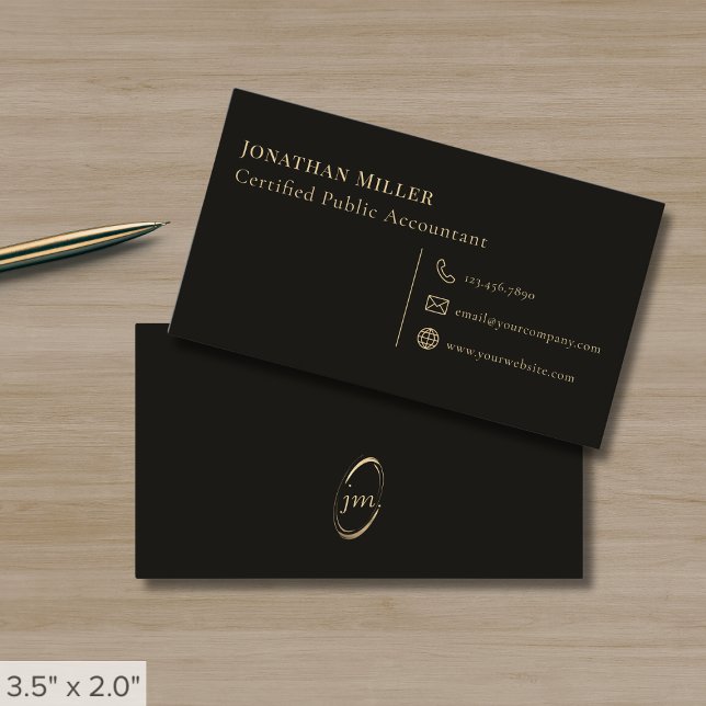 Simple Black and Gold Monogram Business Card (Creator Uploaded)