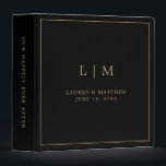 Simple Black and Gold Monogram Elegant Wedding Binder<br><div class="desc">Simple wedding binder featuring a modern yet elegant design with your two letter monogram along with your names and wedding date surrounded by a thin border. All text is in gold over a black background. The fonts and background colours may be changed to any colours you wish. A chic and...</div>