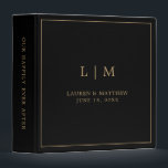 Simple Black and Gold Monogram Elegant Wedding Binder<br><div class="desc">Simple wedding binder featuring a modern yet elegant design with your two letter monogram along with your names and wedding date surrounded by a thin border. All text is in gold over a black background. The fonts and background colours may be changed to any colours you wish. A chic and...</div>