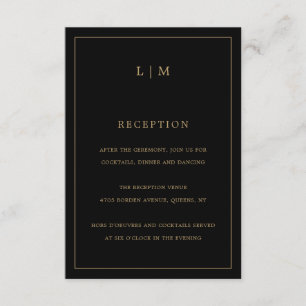 Simple Black and Gold Monogram Elegant Wedding Enclosure Card