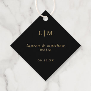 Simple Black and Gold Monogram Elegant Wedding Favour Tags