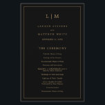 Simple Black and Gold Monogram Wedding Program<br><div class="desc">Simple Wedding Program featuring a modern yet elegant design with your two letter monogram at the top and your details surrounded by a thin border. All text is in faux gold over a black background and may be changed in the design editing tool. The front has your order of ceremony...</div>