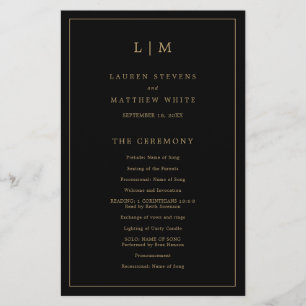 Simple Black and Gold Monogram Wedding Program