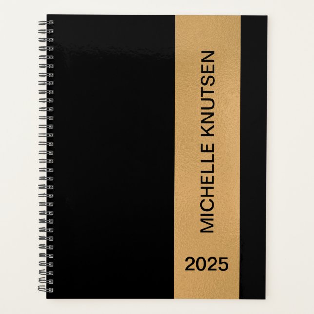 Simple Black and Gold Personalized Planner 2025    (Front)