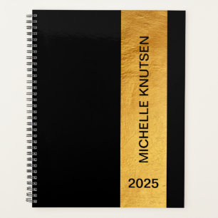 Simple Black and Gold Personalized Planner 2025