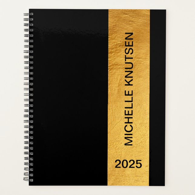 Simple Black and Gold Personalized Planner 2025 (Front)