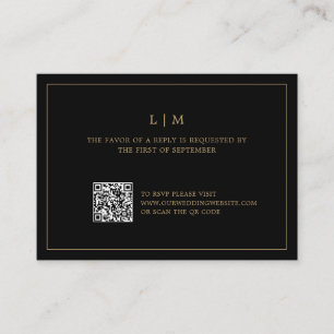Simple Black and Gold QR Code Elegant Wedding RSVP Card