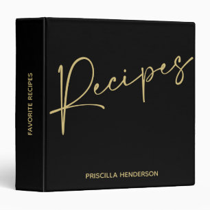 Simple Black and Gold Script Recipe Book Journal Binder