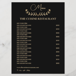 Simple Black And Gold Small Restaurant Menu