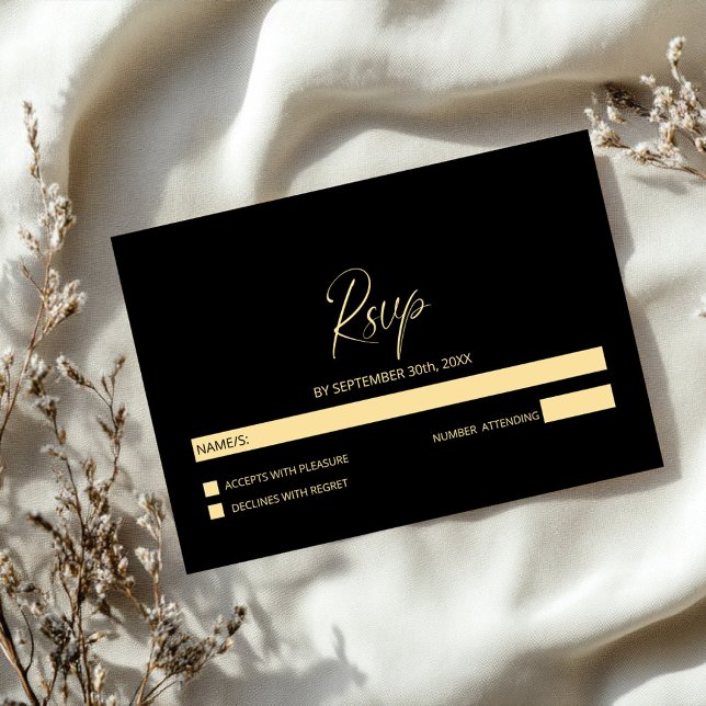 Simple Black and Gold Wedding RSVP Card (Creator Uploaded)