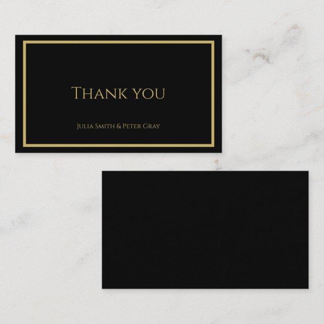 Simple Black and Gold wedding thank you card (Front/Back)