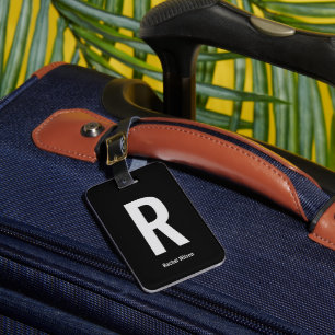 Simple Black and Grey Monogram Initial and Name  Luggage Tag