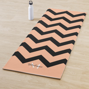 Simple Black and peach Chevron pattern Monogram Yoga Mat