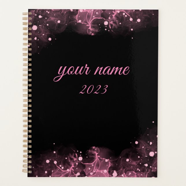 Simple black and pink customized planner (Front)
