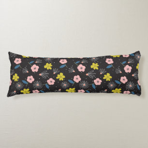 Simple Black and Pink Illustration Floral Pattern Body Pillow