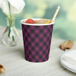 Simple Black and Purple Buffalo Plaid Paper Cups