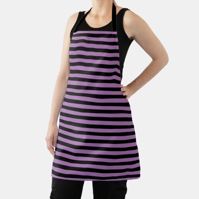 Simple Black and Purple Horizontal Striped Apron (Insitu)