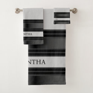 Simple Black And Silver Geometric Stripes Bath Towel Set
