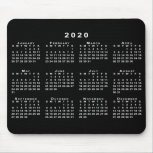 Simple Black and White 2020 Calendar Mouse Pad