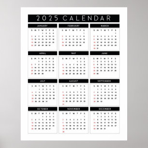 Simple black and white 2025 Calendar Poster