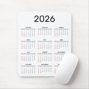 Simple black and White 2026 Calendar Mouse Pad